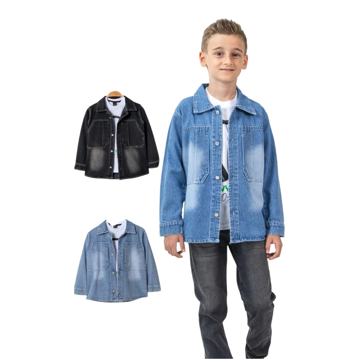 BARKOD 60374 7-10Y ÇOCUK İKİLİ KOT GÖMLEK
