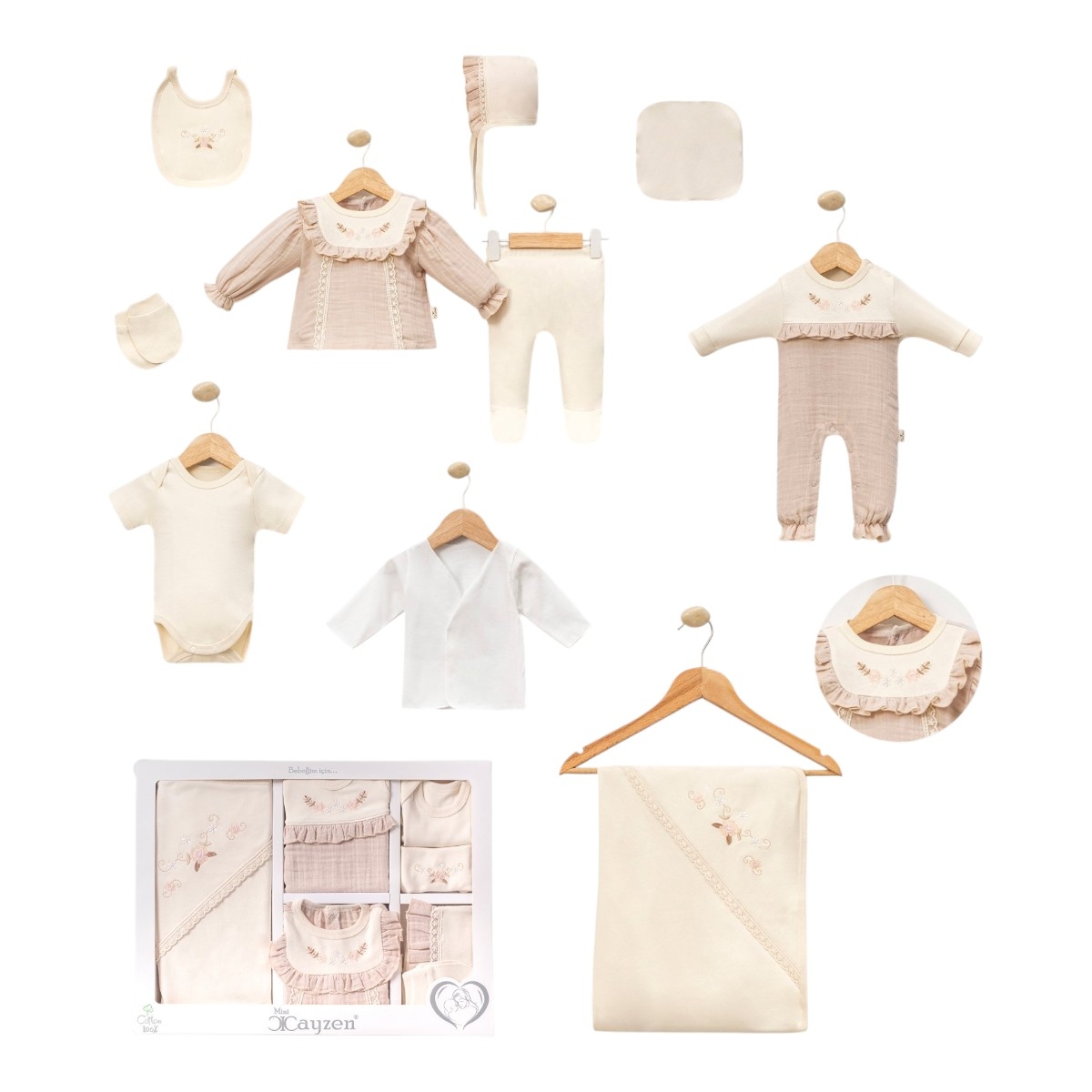 MINI CAYZEN 3031 0-3AY MÜSLİN NAKIŞLI 10 LU SET