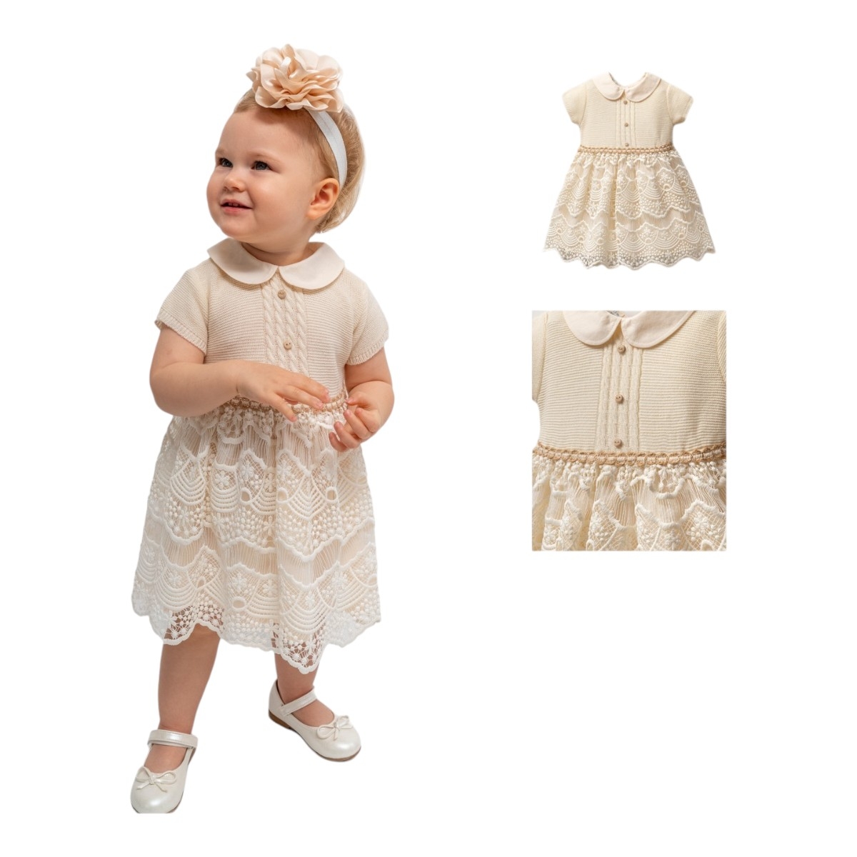 NOYNOY 5137 6-18AY BEBE YAKA GÜPÜRLÜ ELBİSE