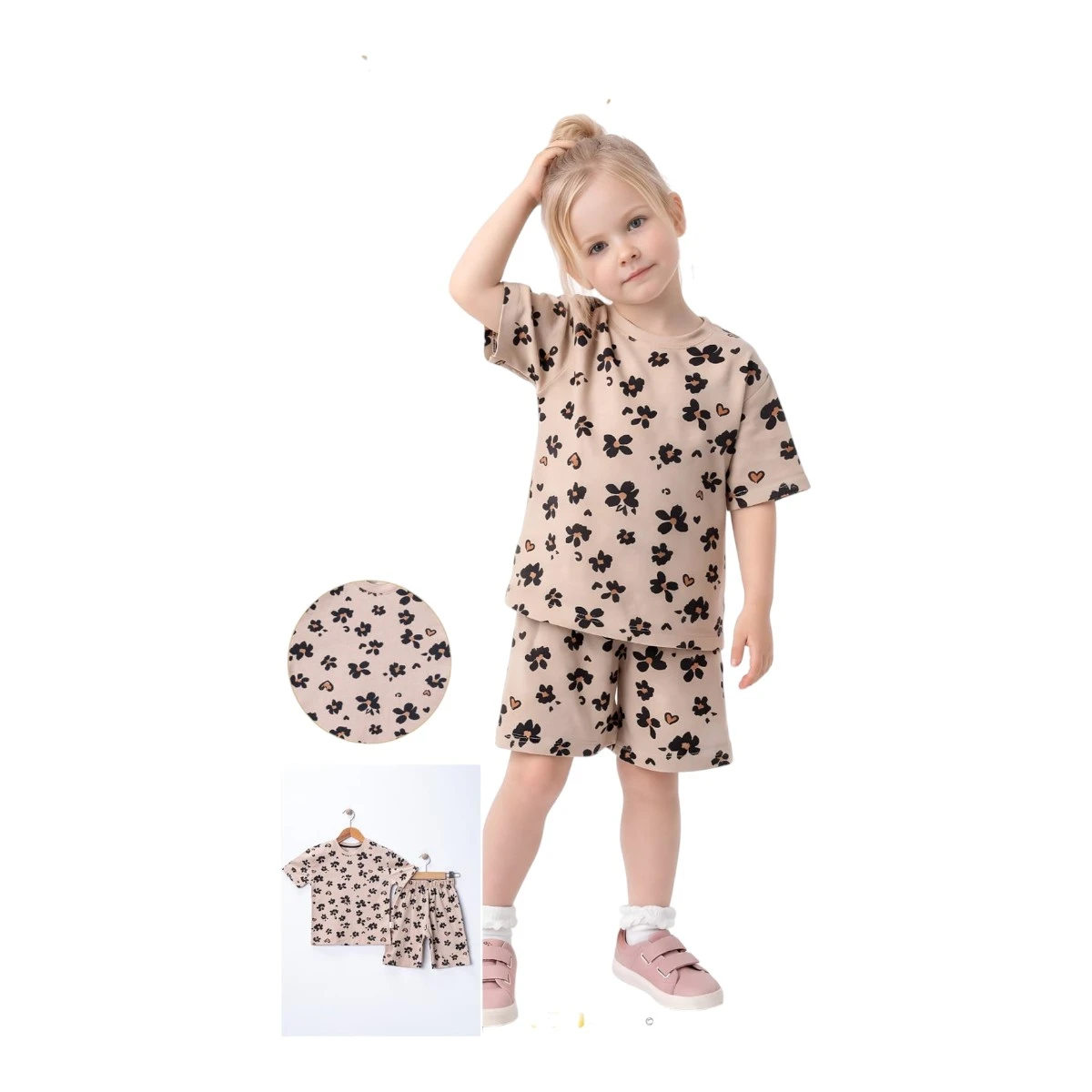 SÜPERMİNİ 90026 2-5Y LEOPAR ÇİÇEK ŞORTLU 2Lİ TAKIM