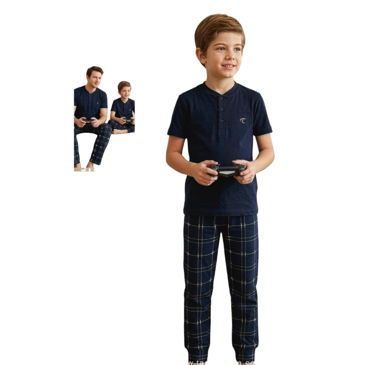TARIK 4372 M-XXL VİZON EKOSE DESEN KISA KOL TAKIM