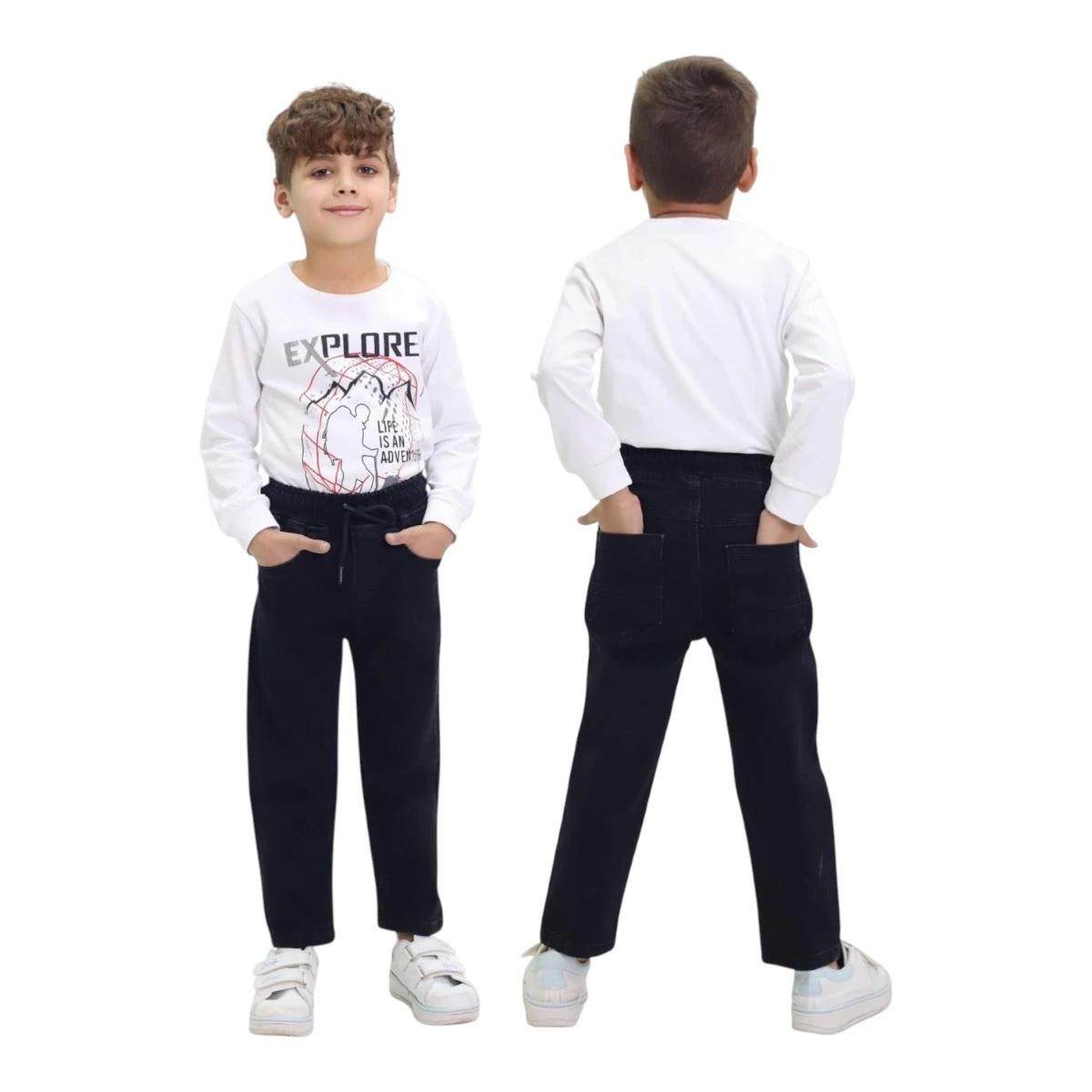 TATİ 1009-3 9-12Y LİKRALI SİYAH PAÇA DÜZ LASTİKLİ PANTOLON
