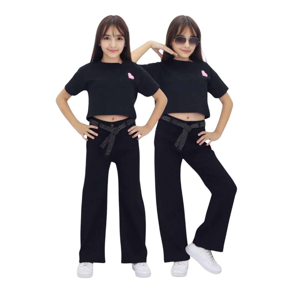 TATİ 1323-2 11-15Y  SİYAH KEMERLİ  TAŞLI PANTOLON