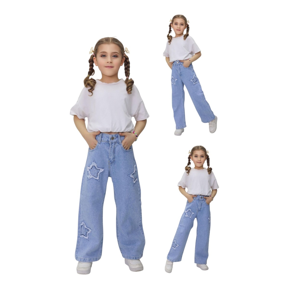TATİ 6020-1 6-10Y BUZ MAVİ YILDIZLI KOT PANTOLON