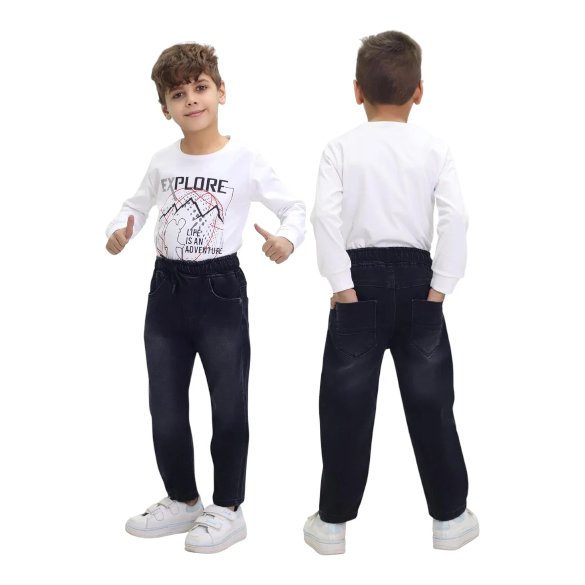 TATİ 7534-3 9-12Y LİKRALI SİYAH LASTİKLİ KOT PANTOLON