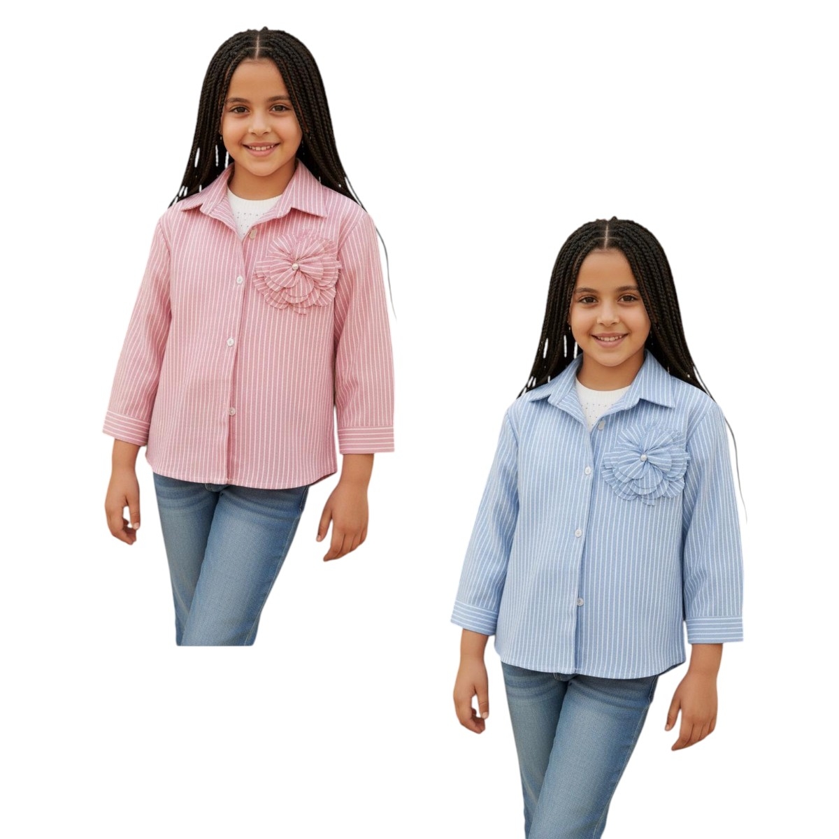TEBESSÜM 0589 9-12Y YAKA ÇİÇEKLİ 2 Lİ GÖMLEK