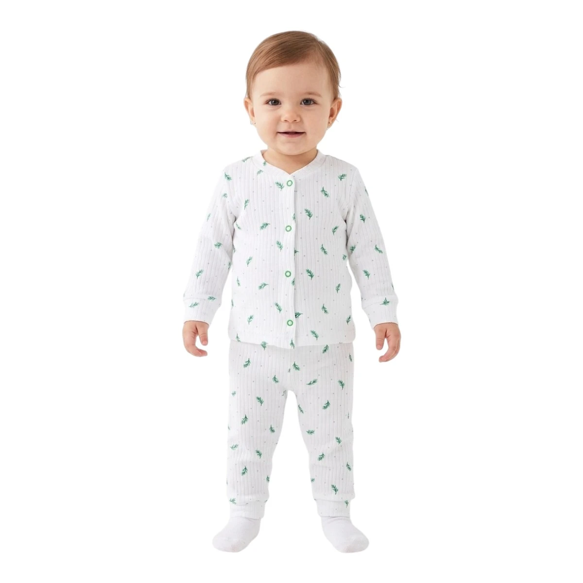 Yeşil Dal Raporlu Çıtçıtlı Pijama