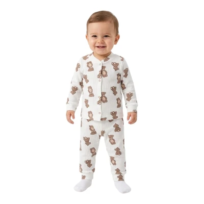 Kahve Ayı Çıtçıtlı Raporlu Pijama