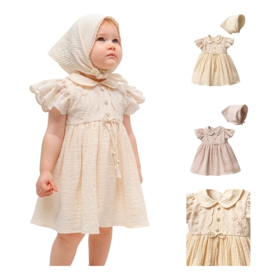 NOYNOY 5128 6-18AY BRODE DETAY MÜSLİN ELBİSE