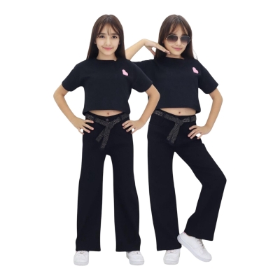 TATİ 1322-1 6-10Y SİYAH KEMERLİ  TAŞLI PANTOLON