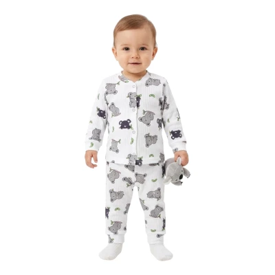 Yapraklı Gri Koala Raporlu Çıtçıtlı Pijama