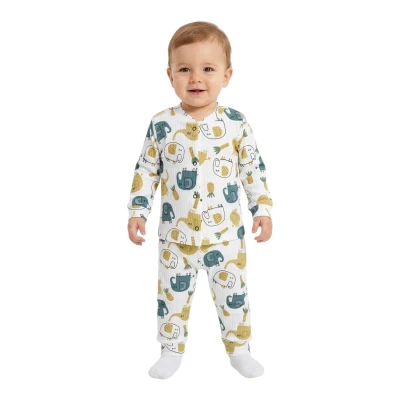 Yeşil Büyük Filler Raporlu Çıtçıtlı Pijama