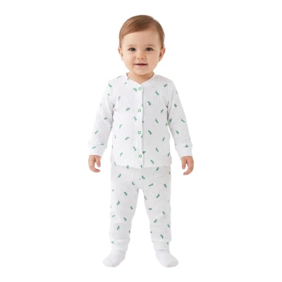 Yeşil Dal Raporlu Çıtçıtlı Pijama